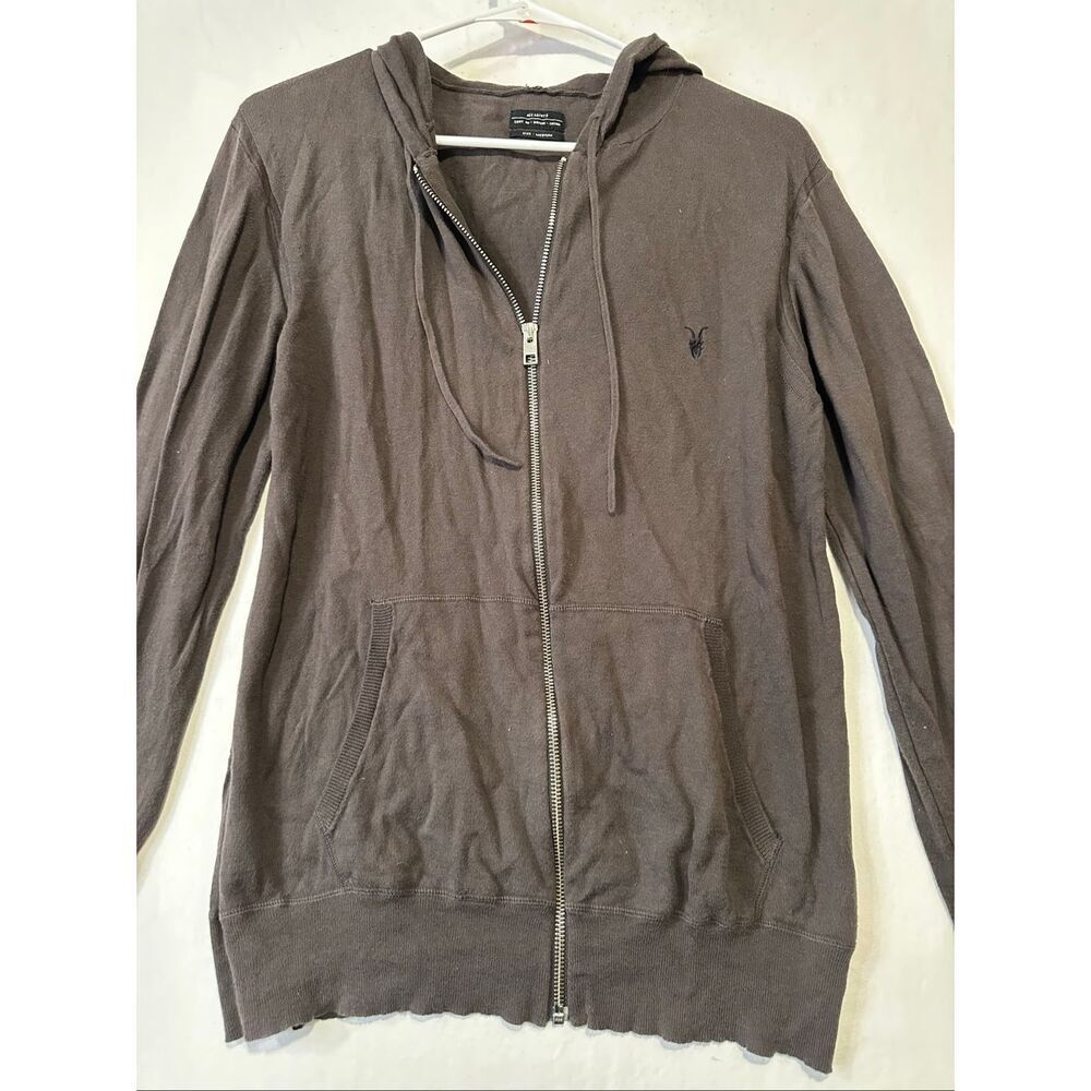 AllSaints Fritz Hoodie Full Zip Knit Sweatshirt Brown Lightweight Mens M - Picture 7 of 9